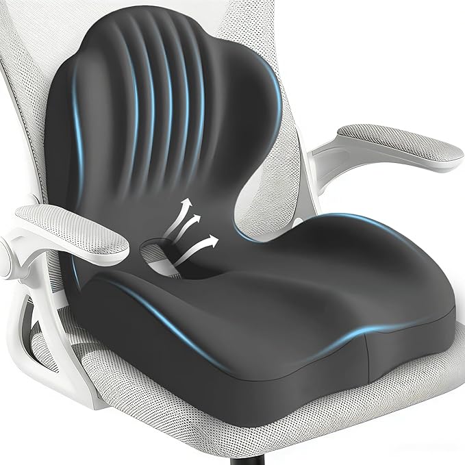 Seat Cushion for Office Chair and Car, L-Shaped Ergonomic Seat Cushions,Memory Foam Orthopedic Cushion with Coccyx Hollow,Lumbar Support & Tailbone Pain Relief for Car, Truck, Home,Gaming Chair,Gray