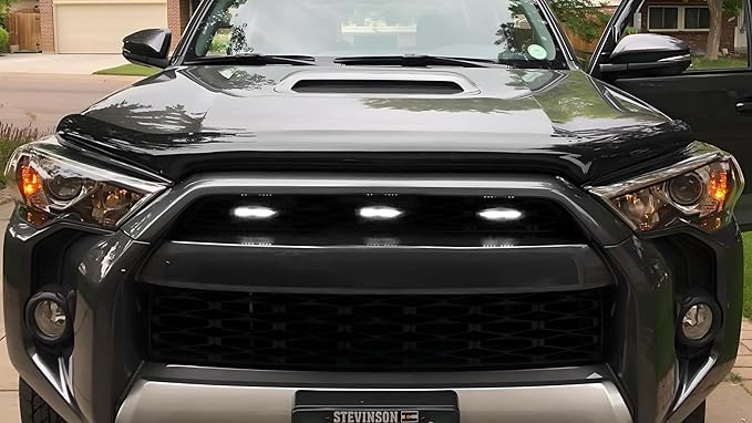 iJDMTOY 3pc Set Clear Lens Full LED Strip Front Grille Lighting Kit Compatible with 2014-up Toyota 4Runner, Includes (3) 24-SMD 6000K White LED Assy & Wiring Harness