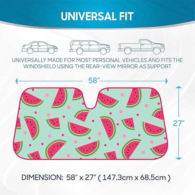 BDK Fresh Watermelons Front Windshield Sunshade Accordion Folding Style Auto Shade for Car Truck SUV Van Blocks UV Rays Sun Visor Protector Easy Setup Keeps Your Vehicle Cool - 58 x 27 inches