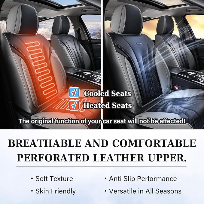 Coverado Front Seat Covers, 2 Pack Waterproof Seat Cover for Cars, Driver Seat Covers, Waterproof Car Seat Protector, Leather Car Seat Cushions Universal Fit for Most Sedan, SUV, Trucks(Gray&Black)