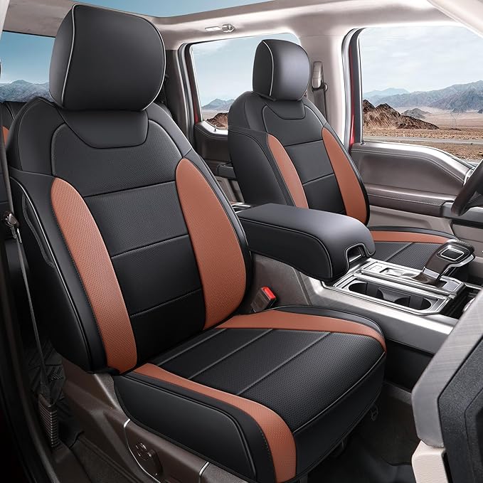 Red Rain Black and Orange Leather Seat Covers Custom Fit for 2019-2020 Ford F150 Raptor Waterproof Auto Seat Cushion Cover (Raptor-Black+Orange-2019/2020)