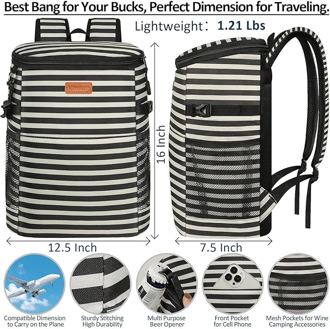 Camping Cooler Backpack 30 45 Cans, Soft Backpack Coolers Insulated Leak Proof Travel Cooler Bag Waterproof Lunch Picnic Beach Work Trip Thermal Bag Drink Beverage Beer Bag Cooler