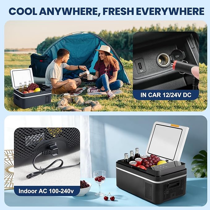 OLIXIS Portable Car Refrigerator, 21QT Single-Zone Electric Cooler for Vehicles, -4℉-68℉ Freezer Smart Control via Bluetooth with Car Battery Protection, Child Lock, 12/24V DC & 100-240V AC Powered