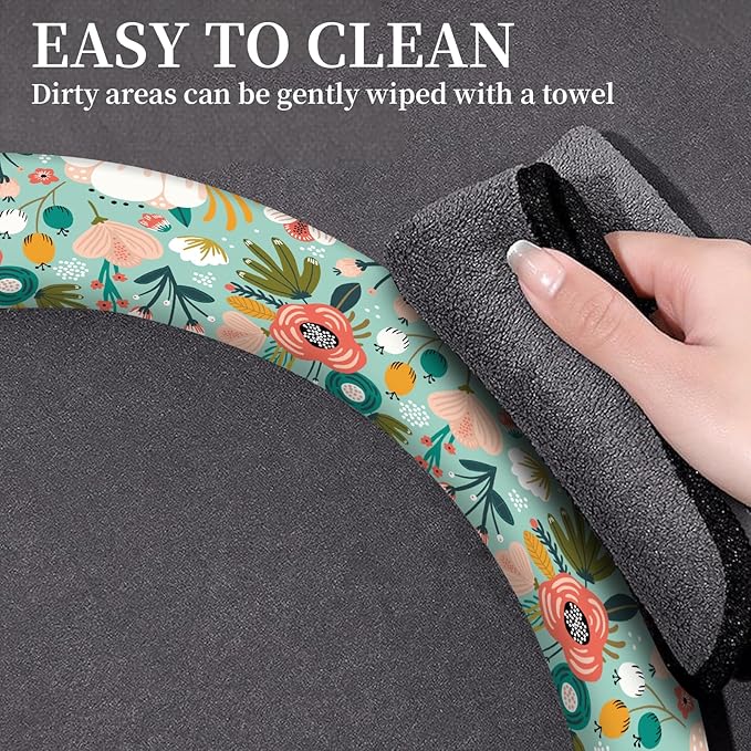 Car Steering Wheel Cover, Universal 15 Inch Neoprene Non-Slip Steering Wheel Covers, Funny Car Accessories for Women Men Fit Auto, Suvs, Truck Cute Green Floral