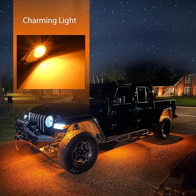 Nilight LED Rock Light 4PCS Amber Underglow Wheel Well Fender Pods Waterproof Exterior Underbody Roof Rack Side Lamps for 12V 24V Car Truck Pickups ATV UTV SUV Motorcycle Boat
