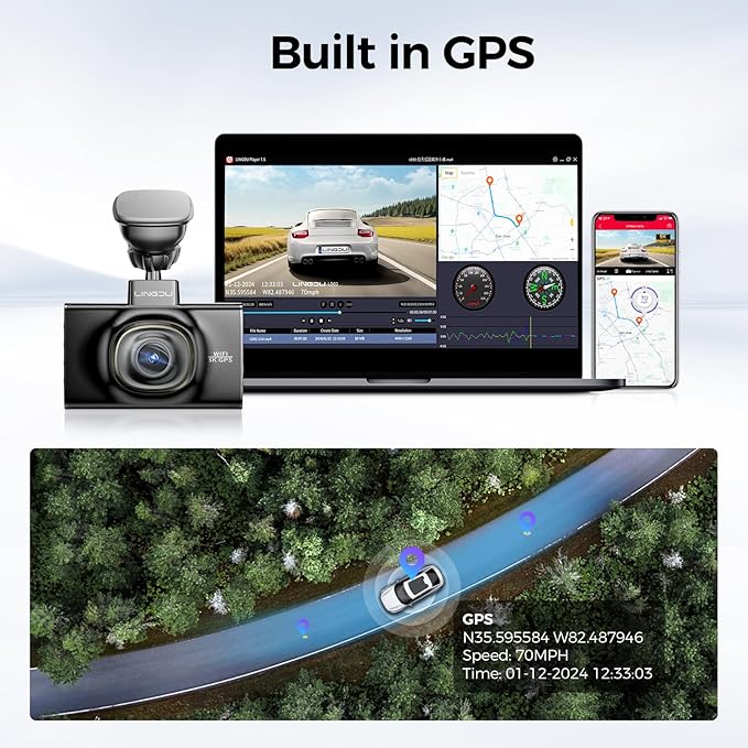 LD02 5K 5G WiFi Dash Cam with Free 64GB SD Card, 3" IPS Screen 150° WDR IR Night Vision 24H Parking Mode Dashcam for Car, Build-in GPS G-Sensor