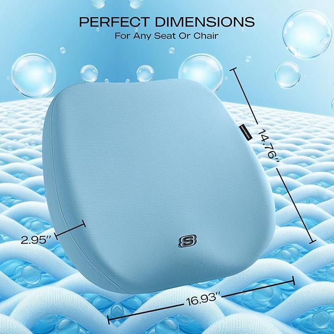 Skechers Seat Cushion Premium Gel & Memory Foam-Office Chair Cushion for Tailbone Pain Relief,Butt Pillow for Office Chair,Car seat Cushion,Long Sitting Office Workers,and Car Drivers,Blue