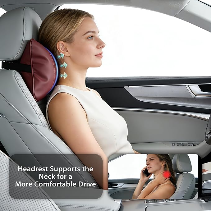 2 Pack Car Neck Pillow Soft Breathable Headrest Pillows for Driving Support, Universal Fit for Most Car Seats Decor Accessories（Maroon）