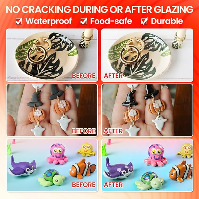Clay Glaze, Gloss Varnish for Air Dry Clay Waterproof, Polymer Clay Glaze, Non-Toxic & Anti-Cracking, High Gloss for Air Dry Clay, Polymer Clay, Oven Baked Clay, Pottery Clay, Ceramic Clay
