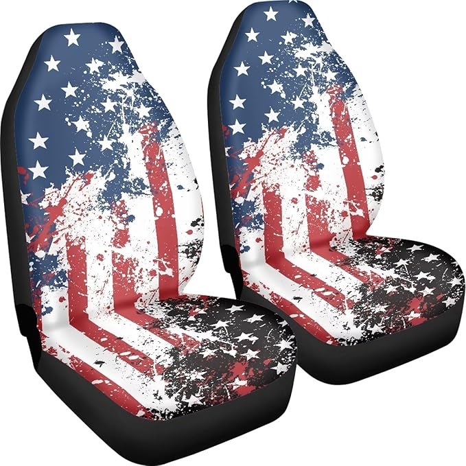 ELEQIN America Flag 2 Pack Front Car Seat Covers Universal Seat Protector Car Interior Decor Mat Covers for Auto SUV Van Truck Car Interior Decor