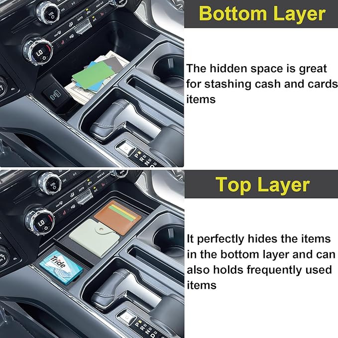 PIMCAR Center Console Organizer for 2021-2026 Ford F150 & 2022-2025 F150 Lightning XLT Pro Hidden Storage Tray with USB Hole Interior Accessories (Fits into The Open Pocket in Front of The Shifter)