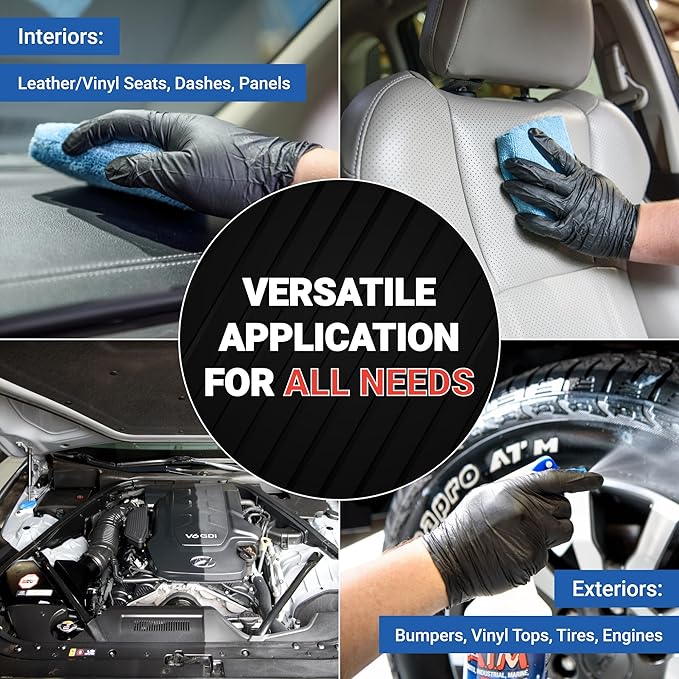 AIM Chemicals Vinyl Leather Rubber Multi-Purpose Dressing -Effective UV Protection -Leather Cleaner & Conditioner -Suitable for Interiors, Exteriors, Engines -Anti-Static -Water-Based for Cars, 1 Gal