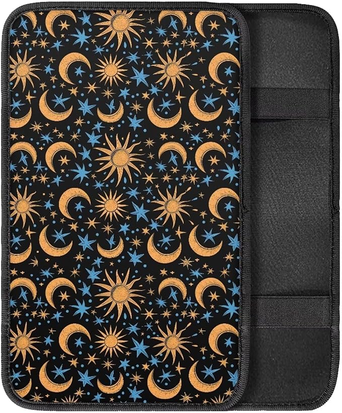 Car Console Armrest Cover, Moon Star Print Car Armrest Seat Box Cover Protector Auto Accessories Car Decor for Women Men,Universal Fit,Machine Washable