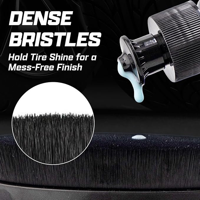 Brug's Pro Tire Shine Applicator Brush, 4 Inch Wide Head, Soft Bristles with Stand