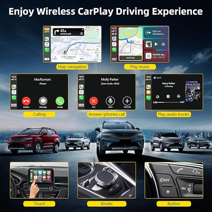 Wireless CarPlay Adapter Compatible with Apple iPhone (2025 Upgraded) - Multi-User Seamless Connection for Convert Wired to Wireless Car Play Adapter - No Latency from iOS 10+ to Screen w/USB C