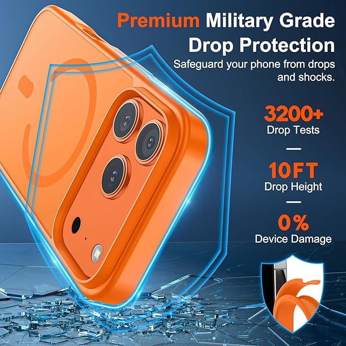 SUPFINE Magnetic for iPhone 17 Pro Case with Screen Protector (Compatible with MagSafe)(Military Grade Drop Protection) Translucent Matte Shockproof with Anti-Fingerprint Phone Cover,Starry Orange