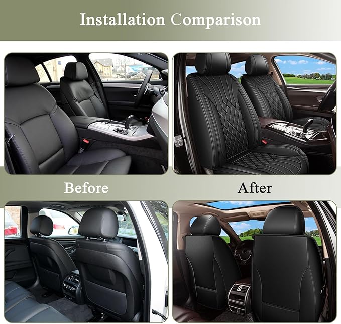 Car Seat Covers Front Pair for Subaru Legacy 1995-2023 2024 2025: Breathable Perforated Leather Seat Cover (Black)