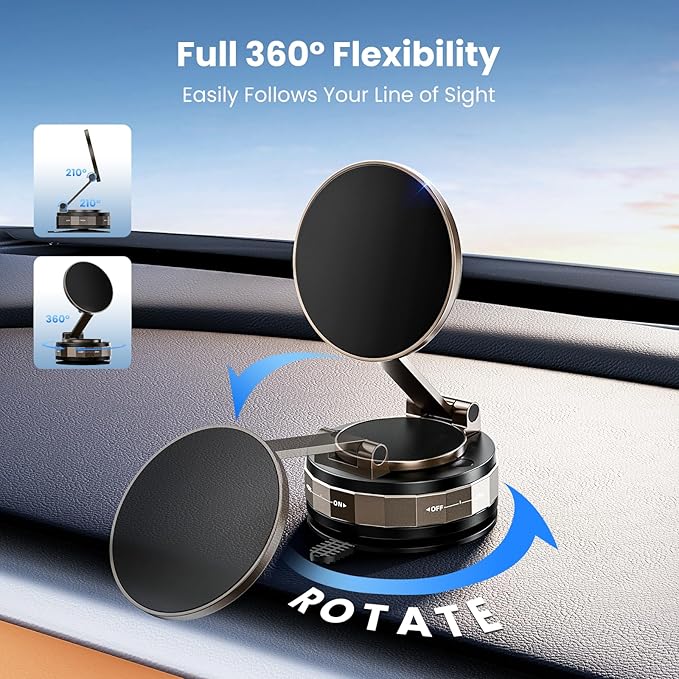 TECKNET Vacuum Magnetic Phone Holder - Upgraded 360° Adjustable Nano Gel Suction Cup Phone Holder for MagSafe, Car Mount for Car/Gym/Kitchen, Compatible with iPhone, Android and All Smartphones