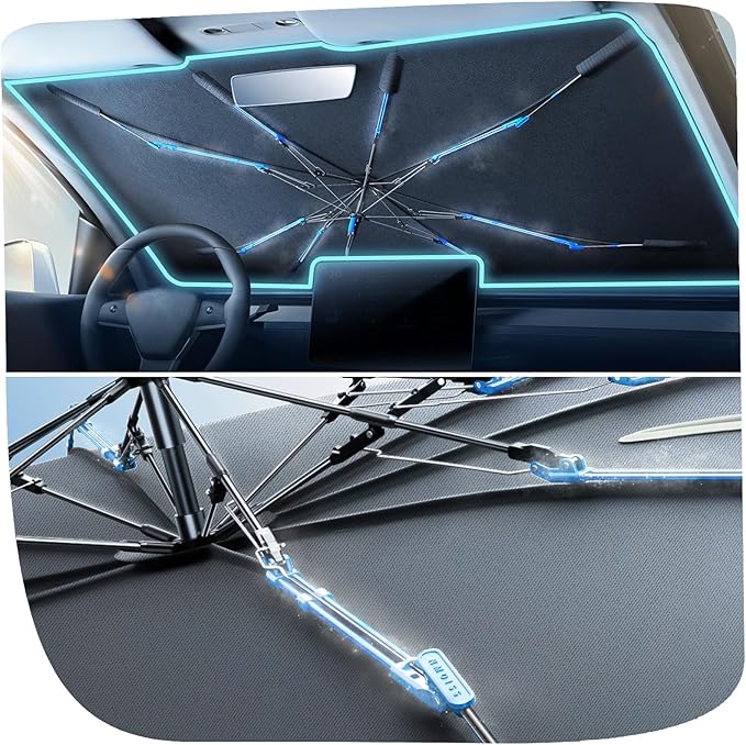 Upgraded Nmoiss Windshield Sun Shade Umbrella [Ice Rib] High Speed Cooling 99% UV Blocking Protects Car from Sun and Heat Damage, Keeps Cool and Protects Interior Medium (56" L x 31" W)