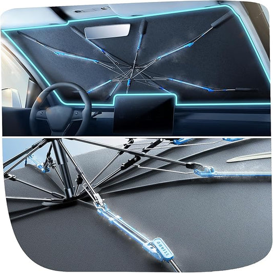 Upgraded Nmoiss Windshield Sun Shade Umbrella [Ice Rib] High Speed Cooling 99% UV Blocking Protects Car from Sun and Heat Damage, Keeps Cool and Protects Interior Medium (56" L x 31" W)