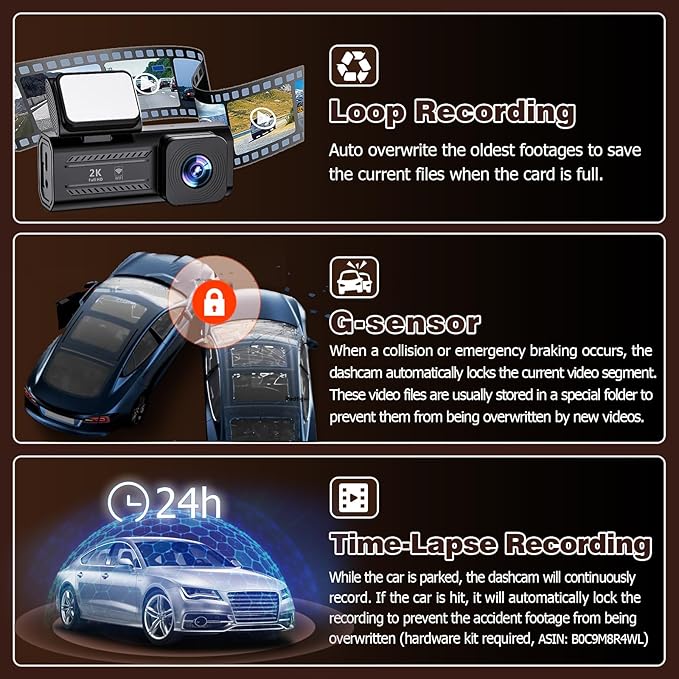 2K Front Dash Cam with WiFi, Diamond Lark 1440P Dash Camera for Cars with Free 32GB Card, Dashboard Dashcam, 1.47” LCD Screen, 170°Wide Angle, 24H Parking Mode, Night Vision, Detachable Bracket