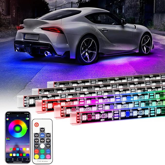 Car Underglow Kit, 12V 6 pcs RGB Led Lights Strip Neon Ambient Sets with Turn Signal for Cars, SUV, Truck Exterior Chassis Colorful Glow Accessories Controlled by APP, Sync to Music
