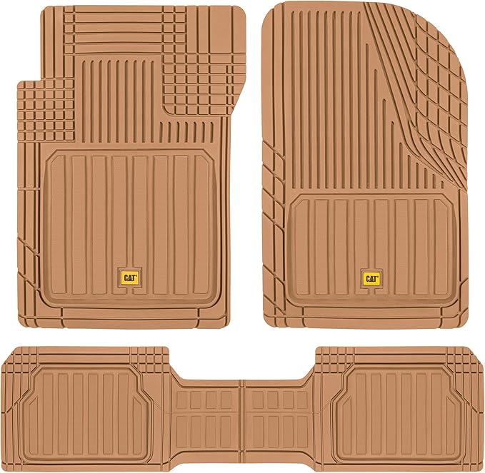 Cat® ToughLiner™ Beige Car Floor Mats - Heavy Duty Trim to Fit Floor Mats for Trucks - All-Weather Truck Accessories & Odorless Rubber Automotive Floor Mats - Car Mats & SUV Floor Liners for Car