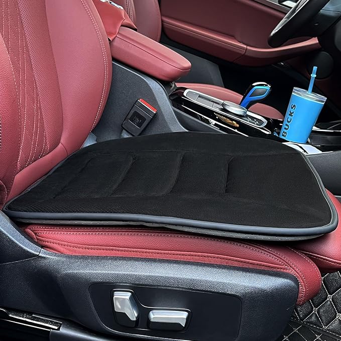 SUTILA Car Seat Cushion Pad 1inch Thick Comfort Seat Protector for Car Driver Seat Office Chair Home Use Memory Foam Seat Cushion with Non Slip Bottom, 20inch x 19.5inch (Black)
