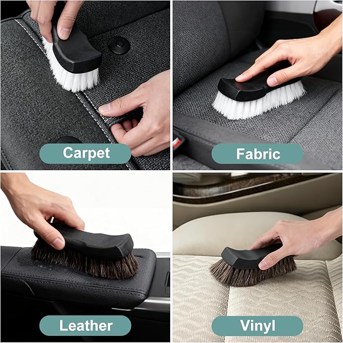 Upholstery Brush Set, Horse Brush Set, Convertible Top Brush, Cleaning Brush for Leather,Carpet, Car and Long Bristle Horse Hair Car Cleaning Brush for Car Interior Leather Seat and Home Furniture