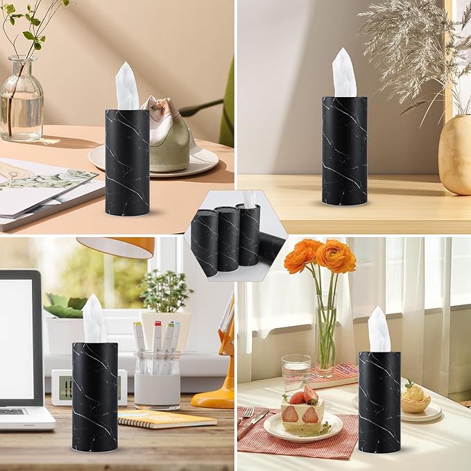 SINGARO Tissue Holder, 4 Pack Car Cup Holder Facial Tissues with Travel Tissue Bag, Quick and Convenient Flower Combination Car Tissue Box(4 Canisters/200 Tissues) Black