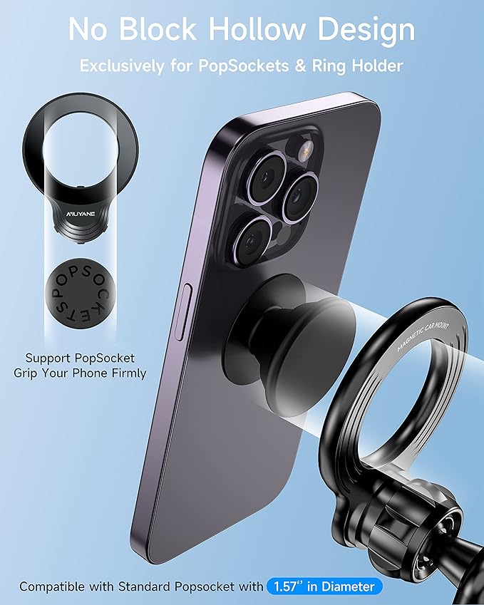 Magnetic Car Phone Mount for iPhone 15/14/13/12 Pro Max Mini & MagSafe Cases - 360 Degrees Rotation, One-hand Operation, Super Strong Magnet Force