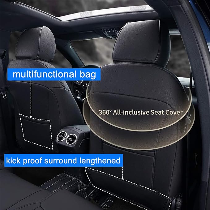 AOMSAZTO Custom Fit Seat Covers for Honda Civic Seat Covers Sedan Sport 2022 2023 2024&LX 2022-2026 Car Seat Covers Full Set Faux Leather Black