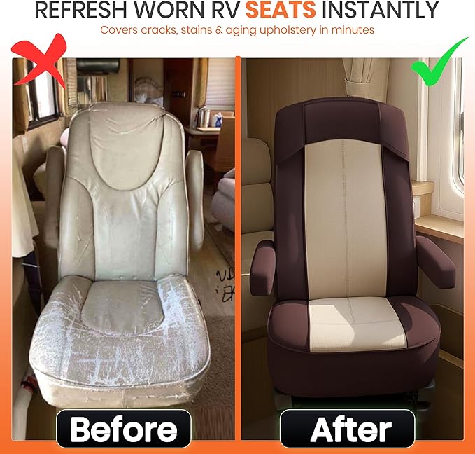 VALUN RV Seat Covers (Brown 2 Pack) – Captains Chair Seat Covers for RV Captain Chair & Motorhome Chairs, Universal Fit RV Chair Covers for Camper, Trailer, Van, Protects Against Dirt, Spills & Wear