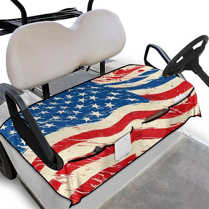 Biyejit Golf Cart Seat Covers with 4 Pockets Golf Cart Seat Towel Blanket Fits 2-Seat Golf Carts, Golf Cart Accessories