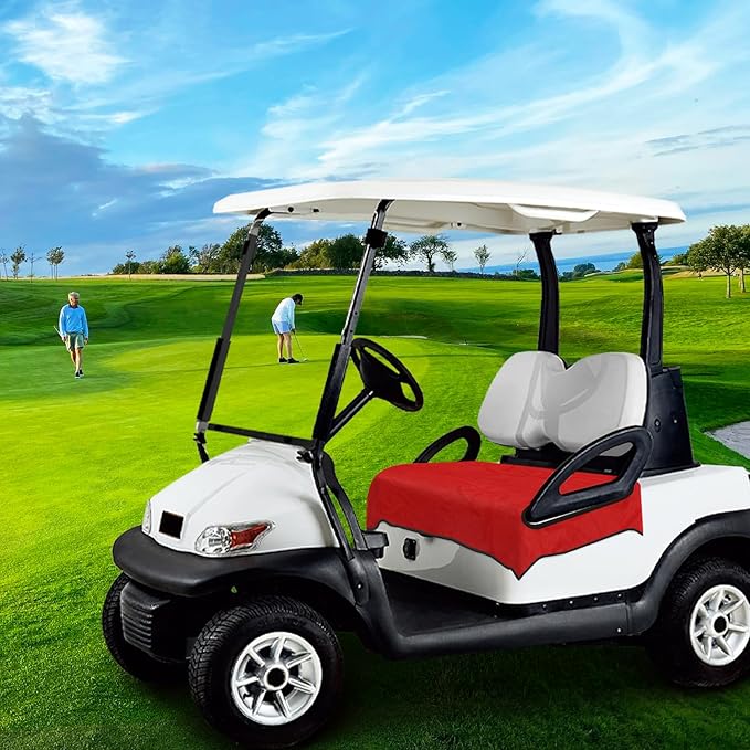 Golf Cart Seat Covers, Breathable Golf Cart Seat Towel Blanket, Keeps Seats Dry & Comfortable in All Weather, Universal 51"x30" for EZGO, Yamaha, Club Car and More 2/4-seats Cart, Red