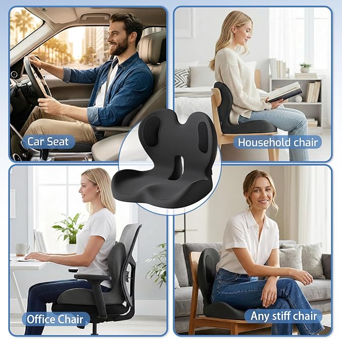 Seat Cushion,Memory Foam Chair Cushion for Office and Car,Ergonomic Coccyx Seat Cushion for Tailbone,Sciatic Nerve,Back Pressure Relief,Lumbar Support Pilow for Office,Car,Truck,Desk Chair