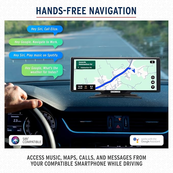 Car and Driver IntelliDash Pro X10, 10" Wireless Apple CarPlay & Android Auto Display, Portable Touchscreen Car Stereo w/Bluetooth, GPS Navigation, FM/AUX, Backup Camera Compatible for Cars & Trucks