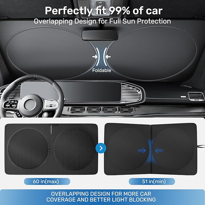 2025 Upgraded Zanch Car Front Windshield Sun Shade - Ultimate UV Protection & Heat Reduction|Innovative No Light Leakage Technology|Foldable Design for Van,Truck 2XLarge(75'' x 37'')