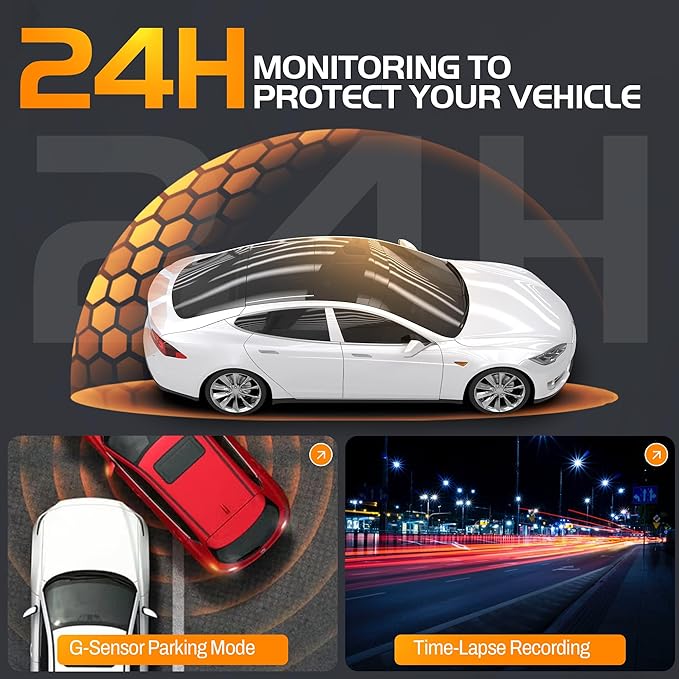 4K Front Dash Cam & 2K Rear Full HD Dash Camera for Cars, Included 32GB Card, 170° Wide Angle, Built-in Wi-Fi, 3" IPS Screen, Night Vision, WDR/HDR, 24hr Parking Monitor