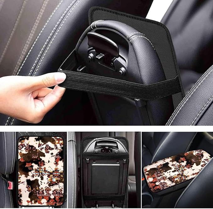 UNICEU Cow Print Aztec Geometrici Car Accessories Neoprene Car Center Console Armrest Cover Anti Slip Armrest Box Protector Cushion Pad