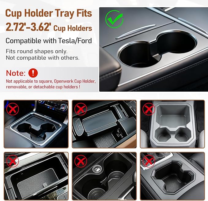 Car Food Cup Holder Tray - 360° Rotating Car Table and Car Seat Tray, Detachable Wooden Car Desk for Laptop and Food Tray, Compatible with Tesla Model Y/3/S, Ford F150/Explorer (Brown, 9.45")