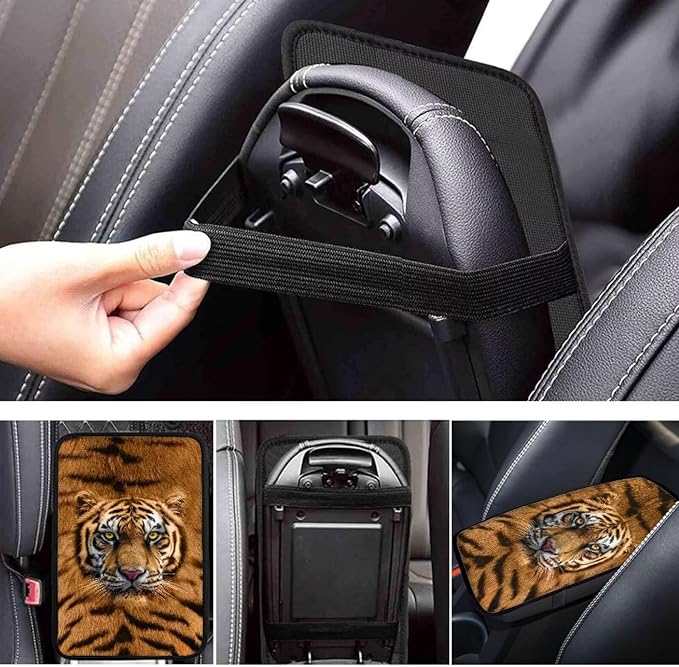 Tiger Print Car Armrest Pad for Men Soft Center Console Arm Rest Protector Cover Universal Car Interior Accessories for SUV Van Sedan Truck