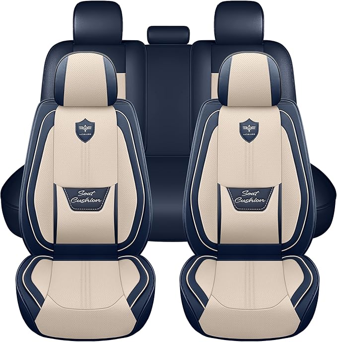 LINGVIDO Car Seat Covers Full Set (5 Seats) - Premium Perforated Nappa Leather, Waterproof Shield, Omni-Adapt Fit SUVs Sedans, Ultimate Family & Pet Protection