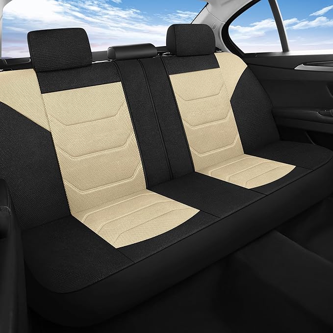3D Air Mesh Car Seat Cover Full Sets Washable and Breathable Premium Cloth Automotive Vehicle Seat Covers for Cars Interior, Universal Fit for Most Cars, Sedan, Truck, SUV(Black/Beige)
