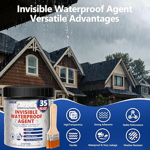 Transparent Waterproof Sealant, 35 Oz Transparent Waterproof Coating for Roof Repair, Walls, Window, Bathroom, Kitchen, Water-Based Clear Sealant, Indoor & Outdoor Invisible Waterproof Agent