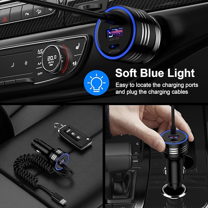 USB C 78W Car Charger for Google Pixel 10 Pro/10 Pro XL/10 Pro Fold/10/9A/9/9 Pro XL Fold/8/8 Pro/8A/7/7 Pro/7A/6 Pro,PD&QC 3.0 Fast Car Phone Cigarette Lighter USB Charger&4FT C Coiled Cable