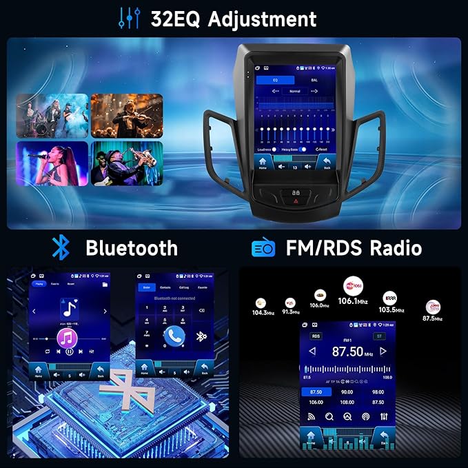 Hodozzy [4G+64G] Car Radio for Ford Fiesta 2009-2016 with Wireless Carplay Android Auto Radio, Android 9.7 inch Touch Screen with GPS, Mirror Link, Bluetooth, WiFi, DSP, FM/RDS Radio