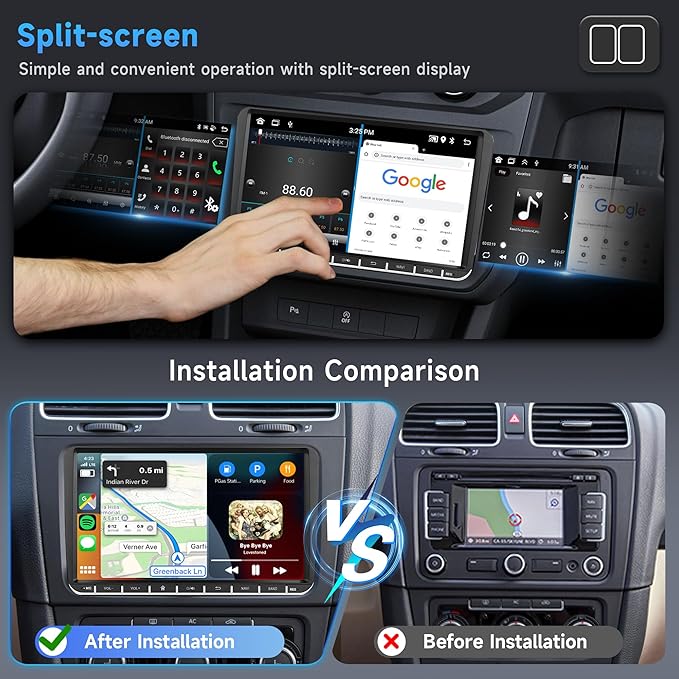 4G 64G Android Car Stereo for VW Passat Jetta Tiguan Golf MK5 MK6 T5 EOS Polo Touran Seat Sharan Carplay Android Auto Radio, 9'' Touchscreen Bluetooth Mirror Link WiFi GPS FM/RDS DSP Backup Camera