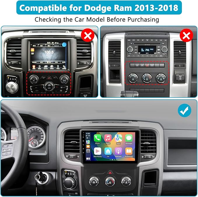 Car Stereo Radio for Dodge RAM 1500 2500 3500 2013 2014 2015 2016 2017 2018, Android 13 2G+64G Head Unit for Ram, 9 inch IPS Touch Screen Wireless CarPlay/Android Auto Bluetooth WiFi, Backup Camera