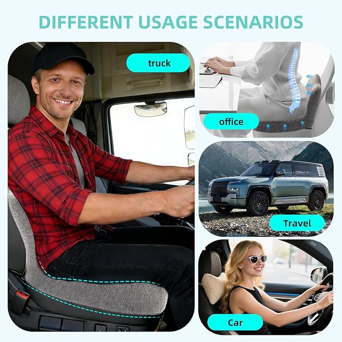 Seat Cushion, Memory Foam Truck Seat Cushion, L-Shaped Ergonomic Design Chair Cushion with Lumbar Support for Back Pressure Relief, for Long Sitting Office Worker and Truck Drivers